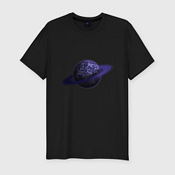 Футболка slim-fit Планета арт, синяя с кольцом, цвет: черный