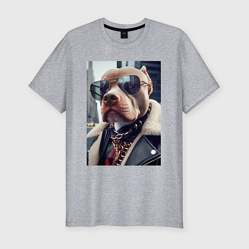 Мужская slim-футболка Чувак питбуль в тёмных очках / Меланж – фото 1