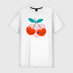 Футболка slim-fit Влюблённые вишни, цвет: белый
