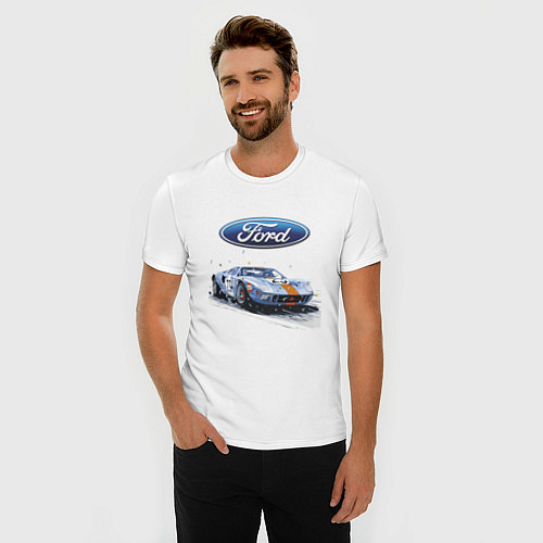 Мужская slim-футболка Ford motorsport - sketch / Белый – фото 3