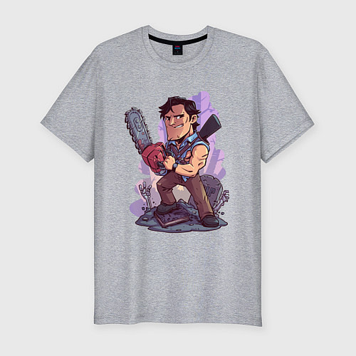 Мужская slim-футболка Зловещие мертвецы - Эш / Меланж – фото 1