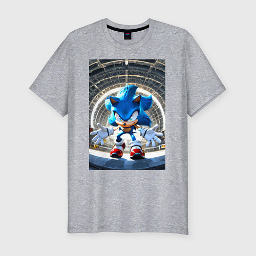 Мужская slim-футболка Соник на сексетной базе / Меланж – фото 1