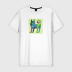Футболка slim-fit Декоративный кот в орнаментах на желтом, цвет: белый