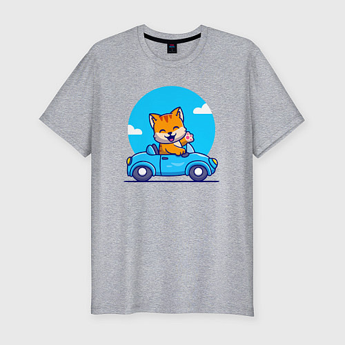 Мужская slim-футболка Котик водитель / Меланж – фото 1