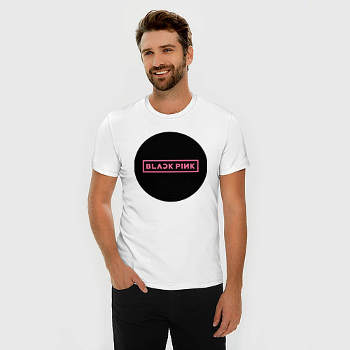 Мужская slim-футболка Blackpink logotype - group of South Korea / Белый – фото 3