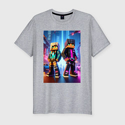 Футболка slim-fit Minecraft - characters neon glow, цвет: меланж