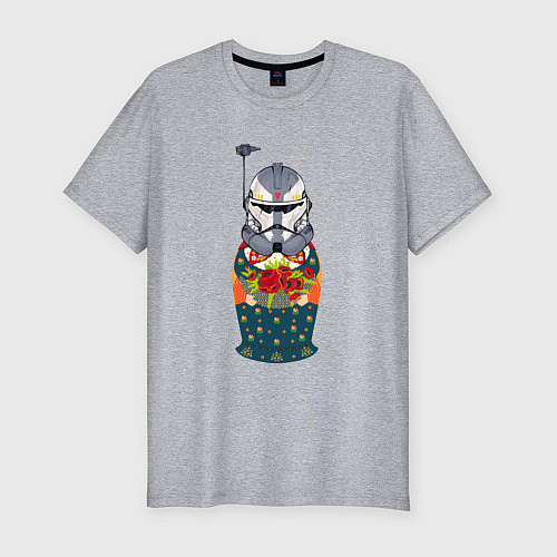 Мужская slim-футболка Матрешка шлем штурмовика / Меланж – фото 1