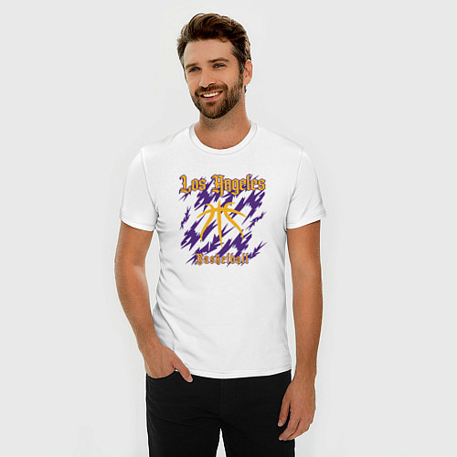 Мужская slim-футболка Basketball Lakers / Белый – фото 3