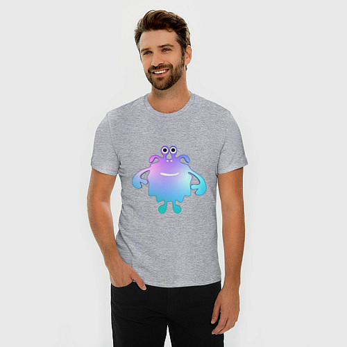 Мужская slim-футболка Monster cartoon blue purple / Меланж – фото 3