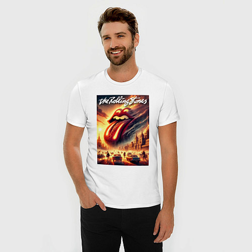Мужская slim-футболка Logo of the Rollings Stones / Белый – фото 3
