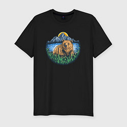 Футболка slim-fit Медведь на природе, цвет: черный