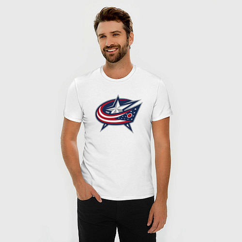 Мужская slim-футболка Columbus blue jackets - hockey team - emblem / Белый – фото 3