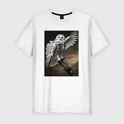 Футболка slim-fit Белая сова на ветке, цвет: белый