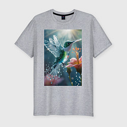 Футболка slim-fit Колибри летает у цветка, цвет: меланж