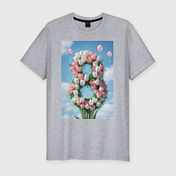 Футболка slim-fit Тюльпаны к 8 марта, цвет: меланж