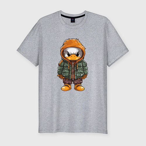 Мужская slim-футболка Утёнок в куртке с капюшоном / Меланж – фото 1