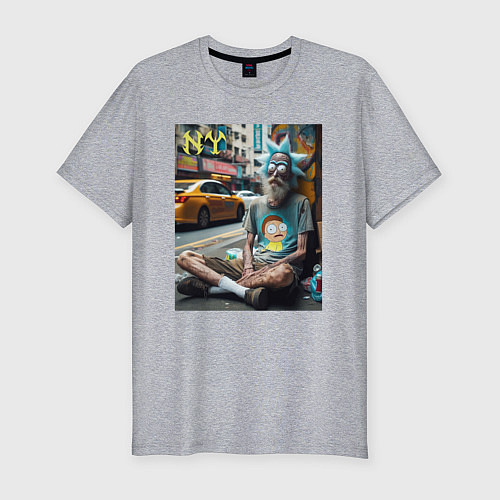 Мужская slim-футболка Rick Sanchez is a hippie from New York / Меланж – фото 1