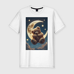 Футболка slim-fit Плюшевый мишка сидит на Луне, цвет: белый