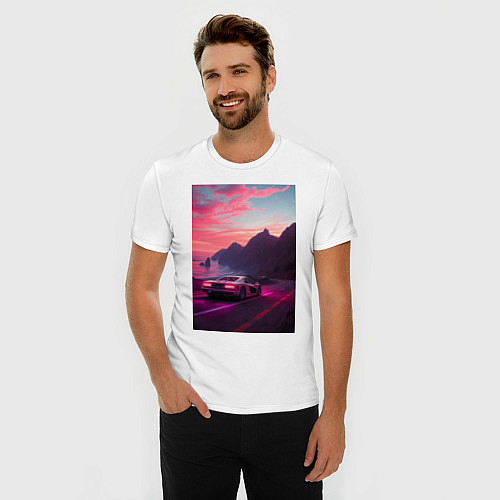 Мужская slim-футболка Суперкар едет к океану / Белый – фото 3