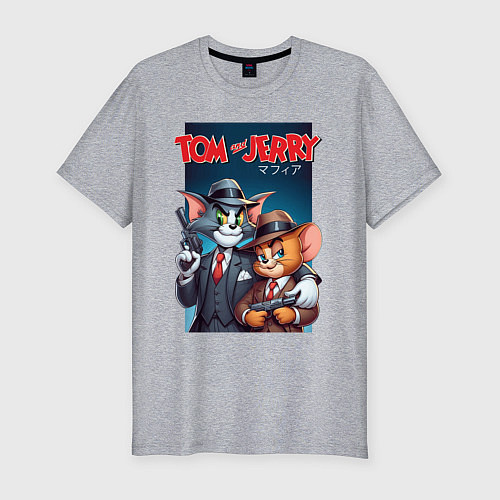 Мужская slim-футболка Tom and Jerry - gangsters / Меланж – фото 1
