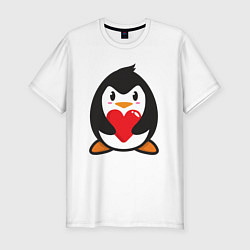 Футболка slim-fit Сердечный пингвин, цвет: белый