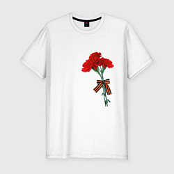 Футболка slim-fit Букет гвоздики и георгиевская лента, цвет: белый
