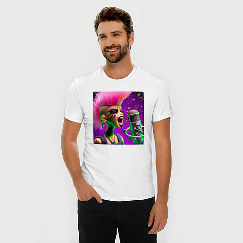 Мужская slim-футболка Barbie and punks not dead motto / Белый – фото 3