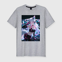 Футболка slim-fit Девушка-лиса в спортивной форме на фоне города, цвет: меланж