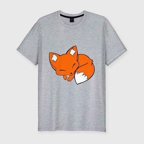 Мужская slim-футболка Спящий лисёнок / Меланж – фото 1