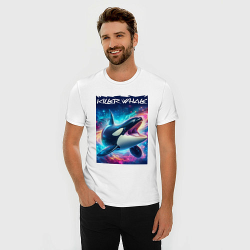 Мужская slim-футболка Space killer whale - ai art fantasy / Белый – фото 3