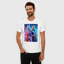 Футболка slim-fit Cyberpunk - Barbie and Ken ai art, цвет: белый — фото 2