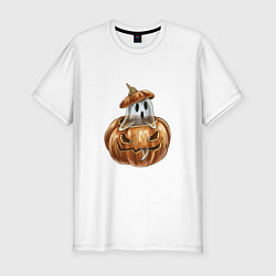 Футболка slim-fit Привиденьице в тыкве, цвет: белый