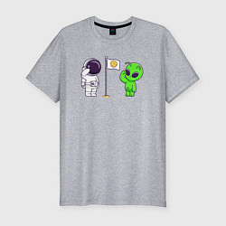 Футболка slim-fit Космонавт и пришелец на луне, цвет: меланж