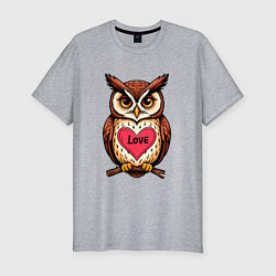 Футболка slim-fit Сова с сердечком на груди, цвет: меланж