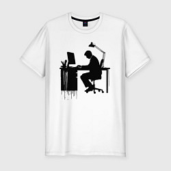 Футболка slim-fit Офисный планктон за компьютером, цвет: белый