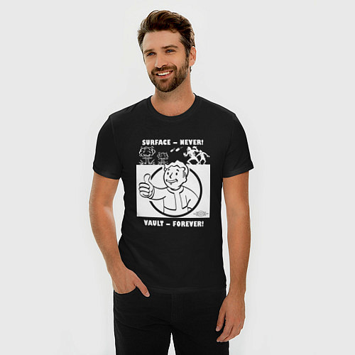 Мужская slim-футболка Поверхность никогда - убежище навсегда / Черный – фото 3