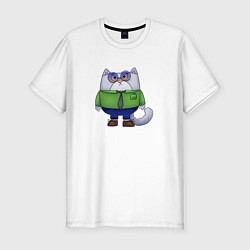 Футболка slim-fit Важный кот в очках, цвет: белый