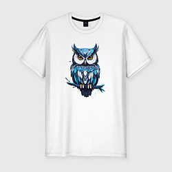 Футболка slim-fit Голубой филин на ветке, цвет: белый