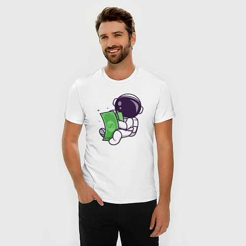 Мужская slim-футболка Космонавт и доллары / Белый – фото 3