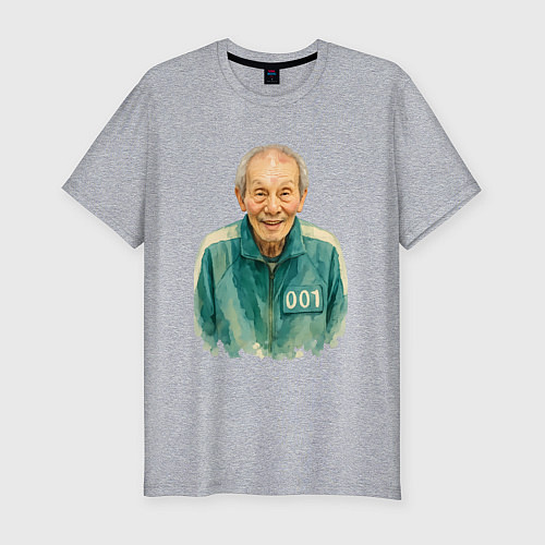 Мужская slim-футболка Игрок 001 Игра в кальмара / Меланж – фото 1