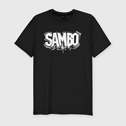 Футболка slim-fit Самбо белый лого, цвет: черный