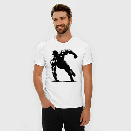 Мужская slim-футболка Отжимание на одной руке / Белый – фото 3