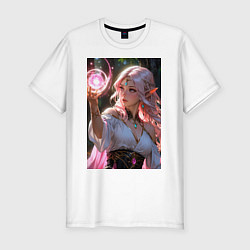 Футболка slim-fit Нежная эльфийка с магической сферой, цвет: белый
