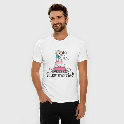 Мужская slim-футболка Just Married - Свадебный торт / Белый – фото 3
