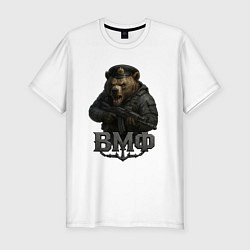 Футболка slim-fit ВМФ медведь пехотинец, цвет: белый