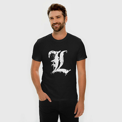 Мужская slim-футболка Death note - L logo / Черный – фото 3