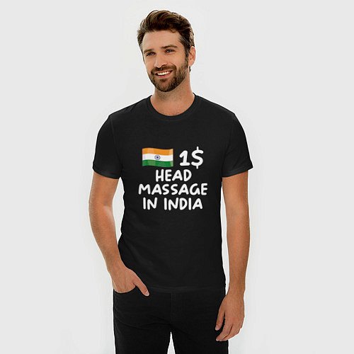 Мужская slim-футболка Флаг Индии: head massage in india / Черный – фото 3
