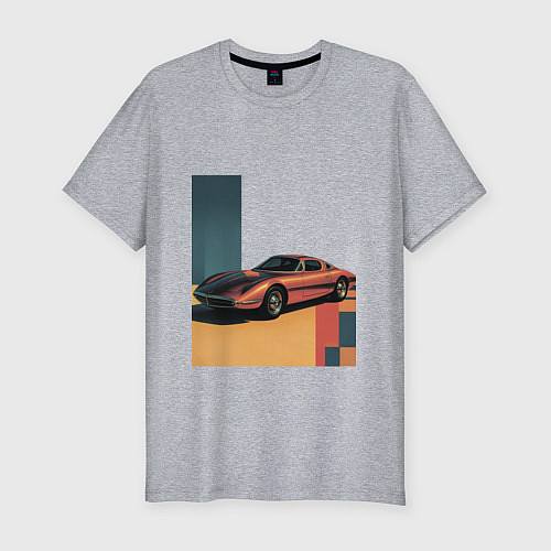 Мужская slim-футболка Ретрофутуризм спорткар поп-арт 1970-е / Меланж – фото 1