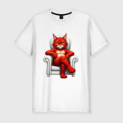 Футболка slim-fit Красный кот сидит в белом кресле, цвет: белый