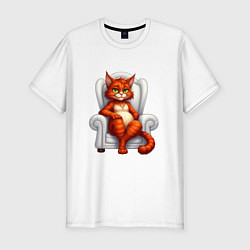 Футболка slim-fit Красный кот сидит в кресле, цвет: белый